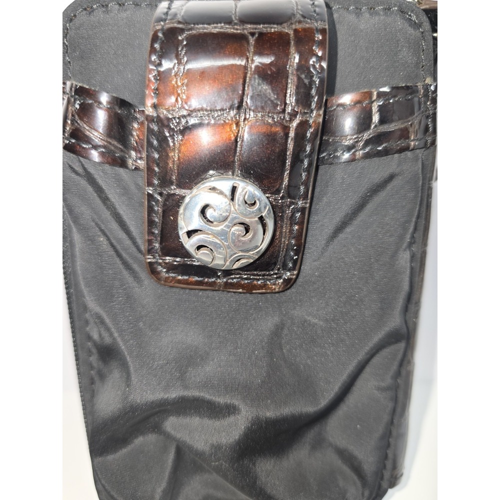 Brighton Black Leather Wallet-Purse Bag Crossbody Silver Tone Metal Hardware - Picture 2 of 11